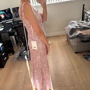 Pink Sequined Low Back Slip Gown